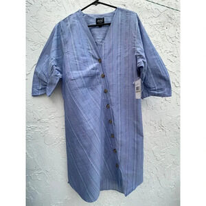 NWT Eci New York Womens Asymmetrical Button Down Linen Shirt Dress Blue Sz 12